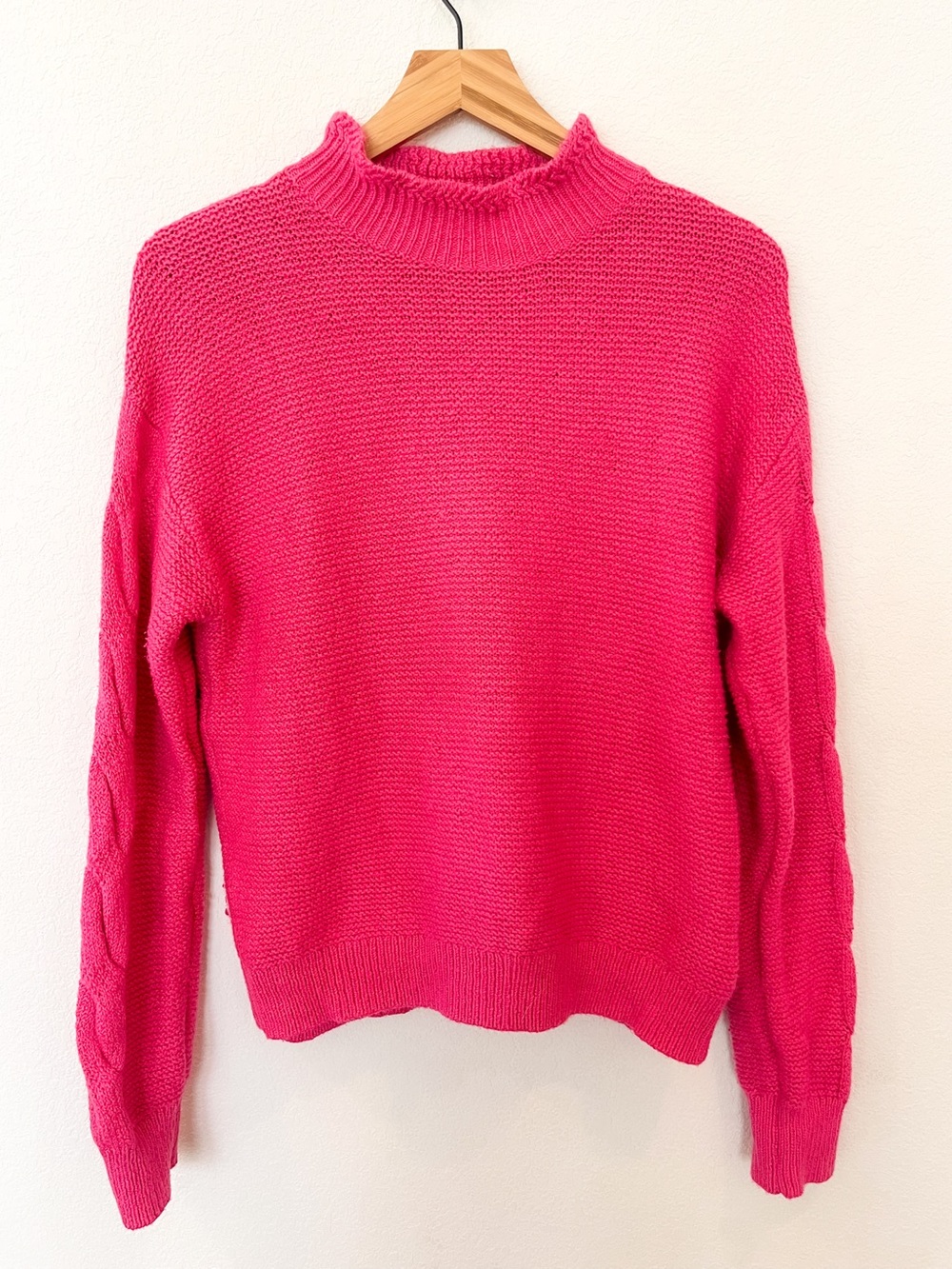 J.Crew Factory Bubblegum Pink Cable Knit Mock Neck Sweater | Size M, EUC